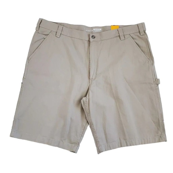 Carhartt Mens 42 Relaxed‎ Rugged Flex Canvas Utility Work Shorts Tan Khaki Cargo - Picture 1 of 9